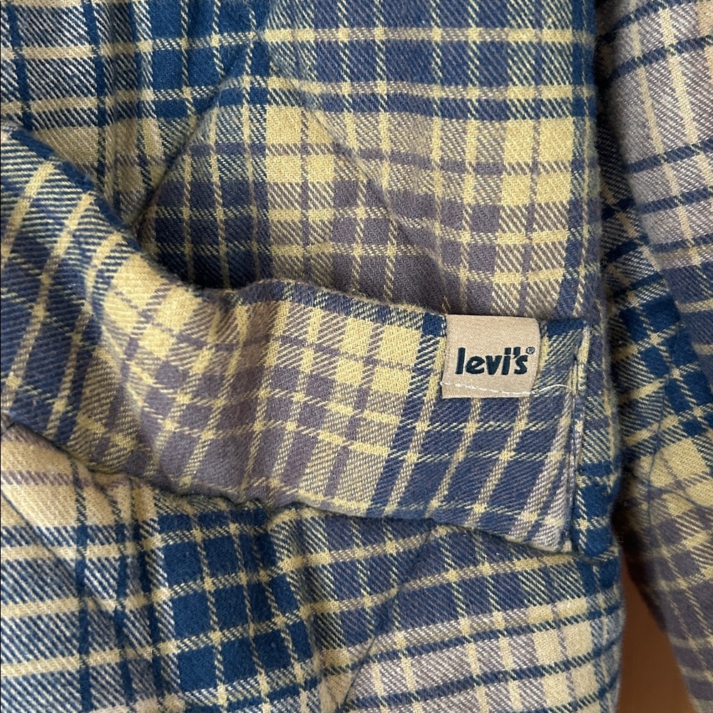 Levi’s Quilted Plaid Double Breasted Fleece Jacket with Cream Collar L - Picture 12 of 15